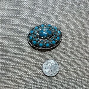 Stanley Silver and Turquoise Oval Brooch